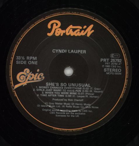 Cyndi Lauper She's So Unusual UK vinyl LP album (LP record) (441761)